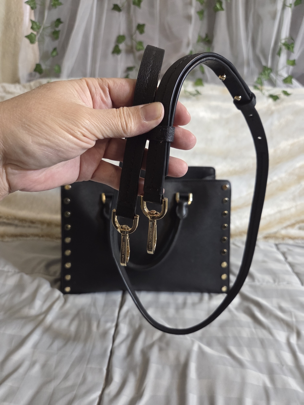 Michael Kors Sylvie Large Studded Leather Satchel - Picture 11 of 16